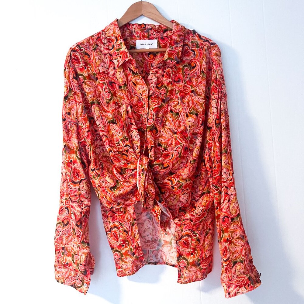 DEAR JOHN DENIM arianna front tie shirt in autumn paisley Medium - Picture 7 of 16